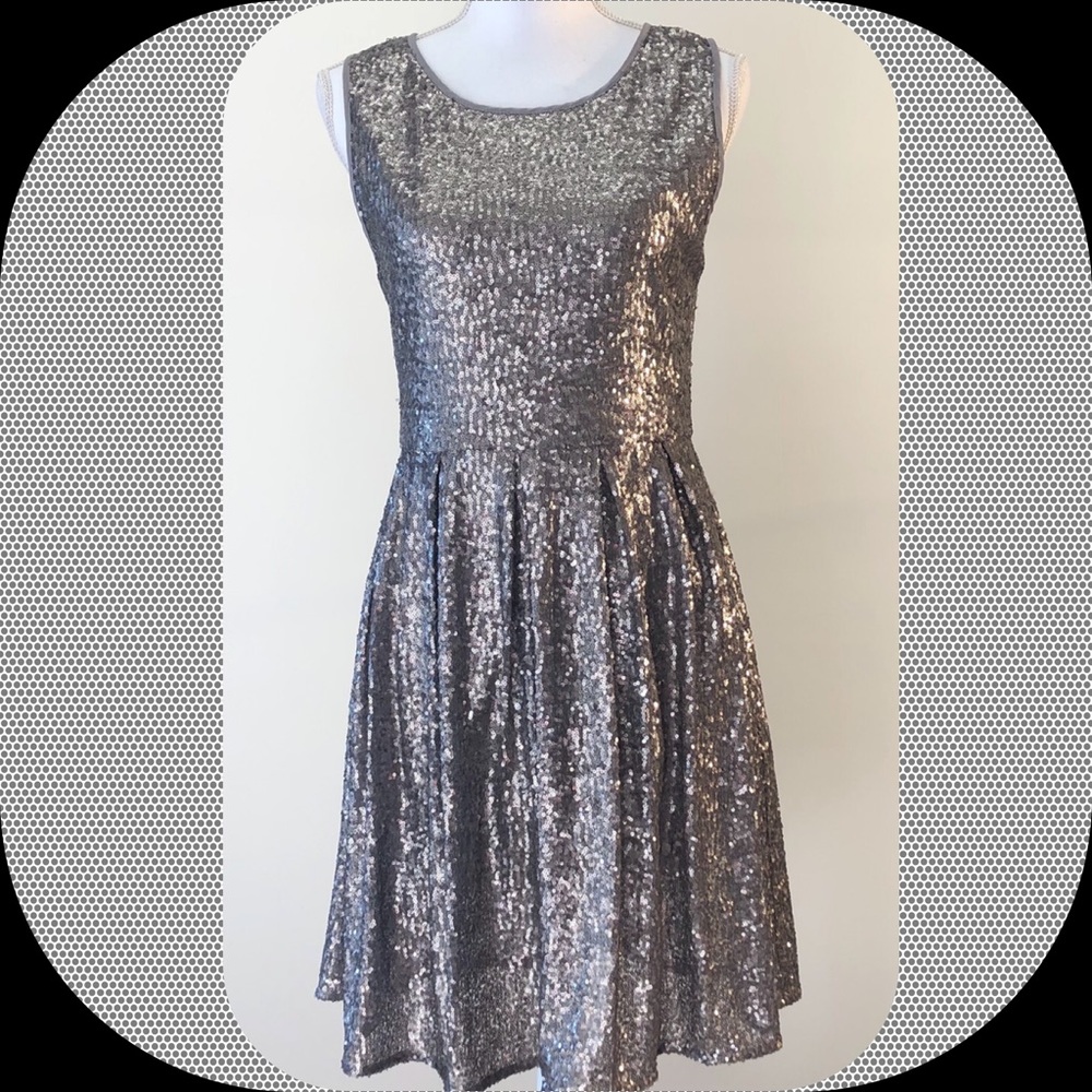 Silver/Pewter/Gunmetal sequined dress, by ISSI,  M